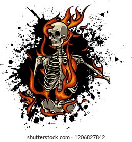 Skull on Fire with Flames Vector Illustration