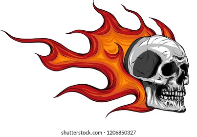 Skull on Fire with Flames Vector Illustration