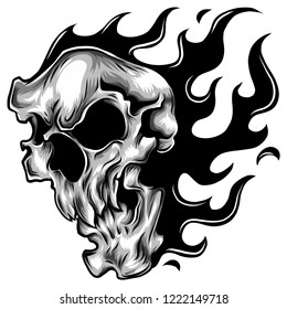 Skull on Fire with Flames Vector Illustration