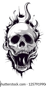 Skull on Fire with Flames Vector Illustration