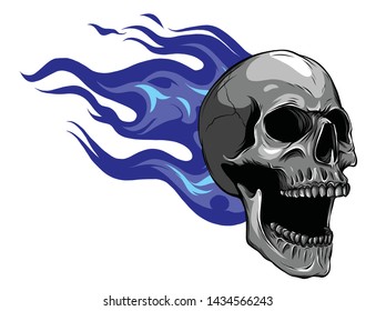 Skull on Fire with Flames Vector Illustration