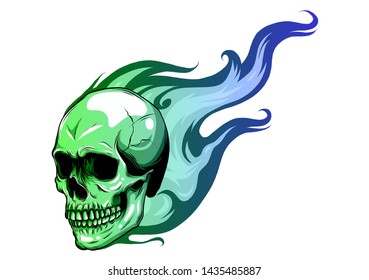 Skull on Fire with Flames Vector Illustration