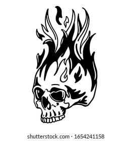 Skull on Fire with Flames Vector Illustration