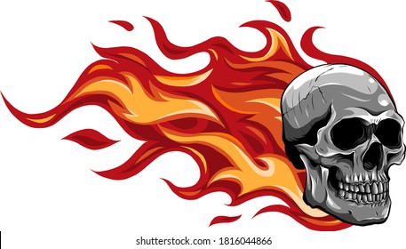 Skull on Fire with Flames Vector Illustration