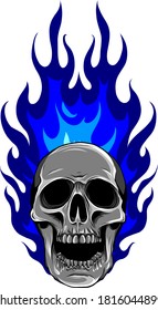 Skull on Fire with Flames Vector Illustration