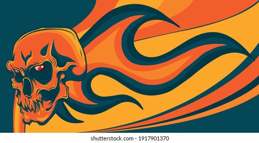 Skull on Fire with Flames vector Illustration