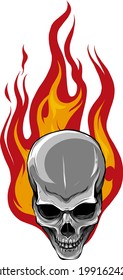 Skull on Fire with Flames Vector Illustration