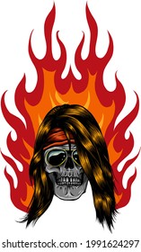 Skull on Fire with Flames Vector Illustration