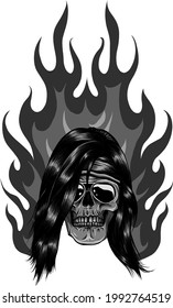 Skull on Fire with Flames Vector Illustration
