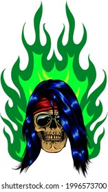 Skull on Fire with Flames Vector Illustration