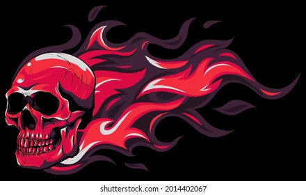 Skull on Fire with Flames Vector Illustration