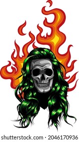 Skull on Fire with Flames Vector Illustration