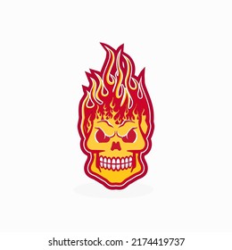 Skull on Fire with Flames Vector Illustration. colorful fire skull