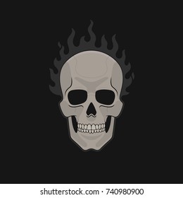 Skull On Fire Flat Vector