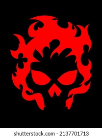 Skull on fire with red flames isolated on black background - vector illustration 