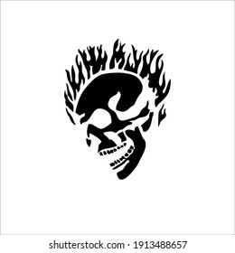 Skull On Fire Symbol Logo. Tattoo Design. Vector Illustration.