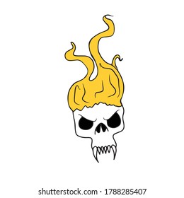 El cráneo está en llamas. Diseño de vectores para carteles y tarjetas de felicitación para Halloween. Coloreado