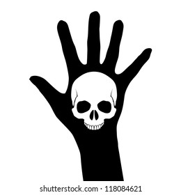 Skull on the hand. Illustration on white