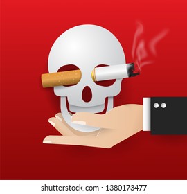 skull on hand vector Illustration of concept no smoking day world,31 May.No Tobacco Day.