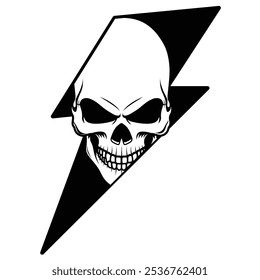 Skull on lightning bolt shape vector illustration.	