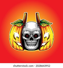 Skull on pumpkin vector illustration, suitable for t-shirt, print, and merchandise product