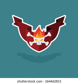 skull on the shield with  Ribbon. Heraldic element