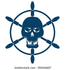 Skull on the steering wheel isolated on a white background. Vector illustration EPS 10