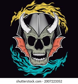 skull on waves and viking type helmet black background