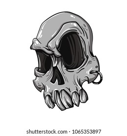Skull on white background. Vector illustration in cartoon style. Print on t-shirt
