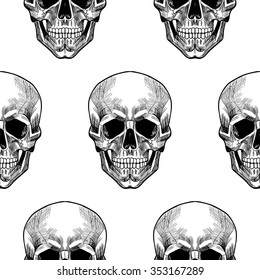 Skull on a white background. Vector seamless pattern