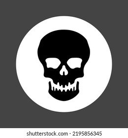 Skull on the white circle as sticker, print or single pattern. Halloween illustration of a scary skull as poster, wallpaper or pattern for printing on cards, cloth, textile, package or signs.
