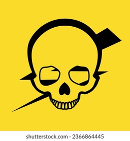 A skull on a yellow background. Warning of danger.