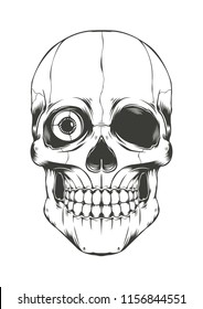 Skull with One Eye Vector Illustration. Suitable for graphic element, apparel, and other design needs. Non-Layered