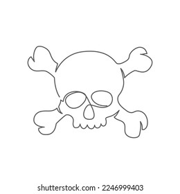 Skull One line drawing isolated on white background