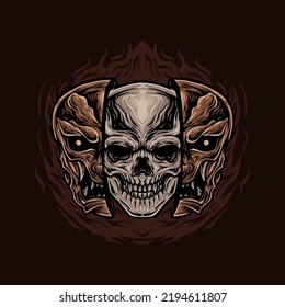 skull with oni mask Illustration