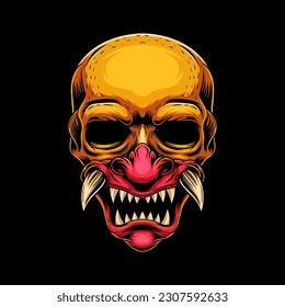 Skull with oni mask illustration