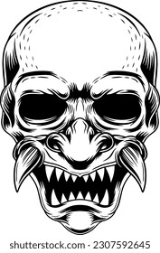 Skull with oni mask illustration