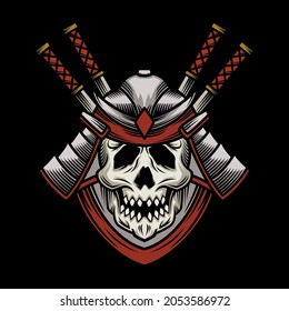 Skull oni mask samurai illustration