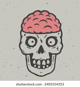 Cráneo con cerebro abierto.Ilustración vectorial