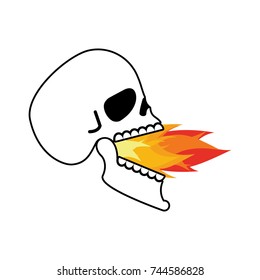 Skull open mouth fire. Head of skeleton open lower jaw. Vector illustration
