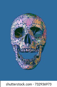 Skull open mouth front with Iridescent colors style on blue background