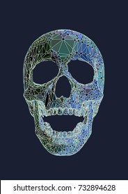 Skull open mouth front view with Iridescent colors style on dark background