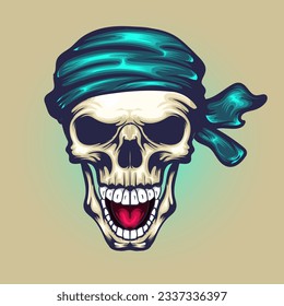 skull open mouth and teeth with bandana part by part vector illustration