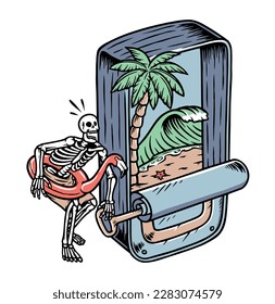 the skull opens the can containing beach