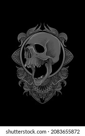 Skull with ornament artwork illustration
