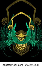 Skull with ornament artwork illustration