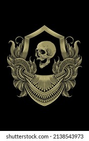 Skull with ornament artwork illustration