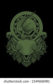 Skull with ornament artwork illustration