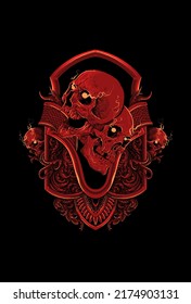 Skull with ornament artwork illustration