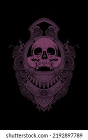 Skull with ornament artwork illustration